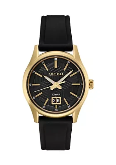 Gold Tone Essential Black Dial Rubber Strap Watch