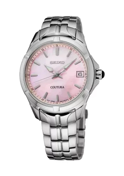 Coutura Silver Tone Watch with Pink Dial