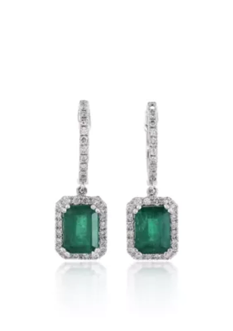 14k White Gold Emerald and Diamond Earrings