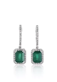 14k White Gold Emerald and Diamond Earrings