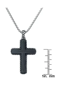 Stainless Steel Cross Pendant with Black Ion Plating on 24" Round Box Chain
