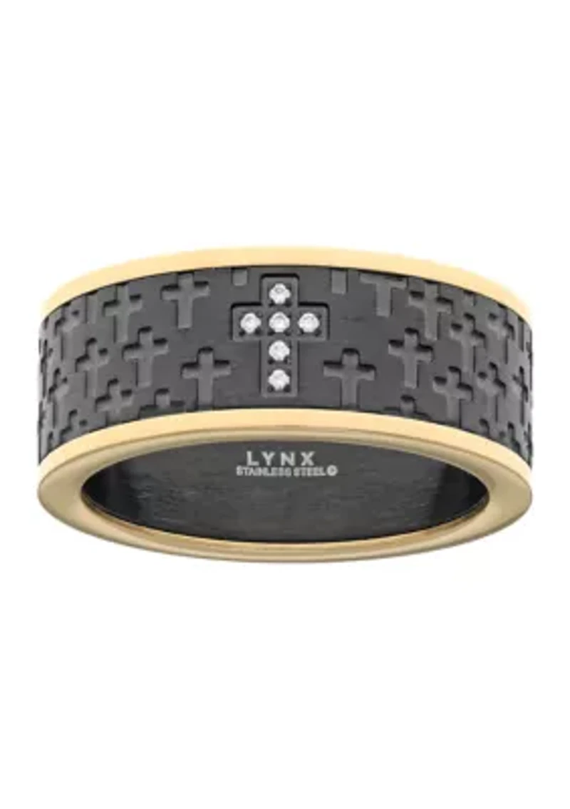Stainless Steel Cubic Zirconia Ring with Black and Gold Tone Ion Plating