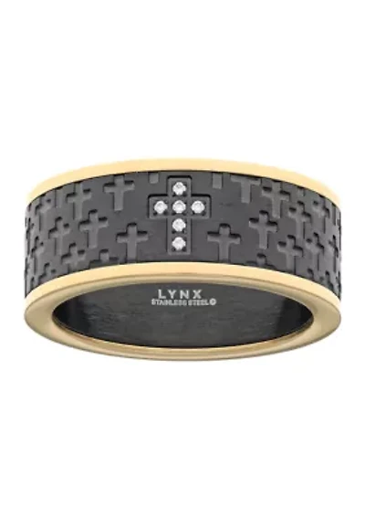 Stainless Steel Cubic Zirconia Ring with Black and Gold Tone Ion Plating