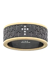 Stainless Steel Cubic Zirconia Ring with Black and Gold Tone Ion Plating