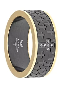 Stainless Steel Cubic Zirconia Ring with Black and Gold Tone Ion Plating