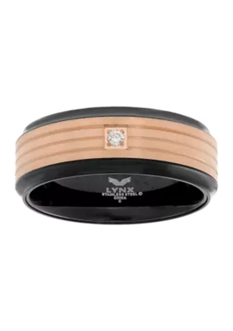 Stainless Steel Cubic Zirconia Ring with Black and Rose Ip