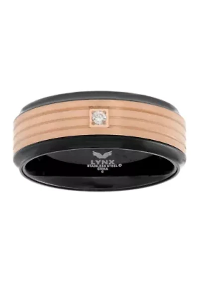 Stainless Steel Cubic Zirconia Ring with Black and Rose Ip