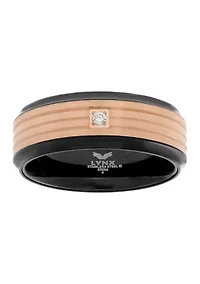Stainless Steel Cubic Zirconia Ring with Black and Rose Ip