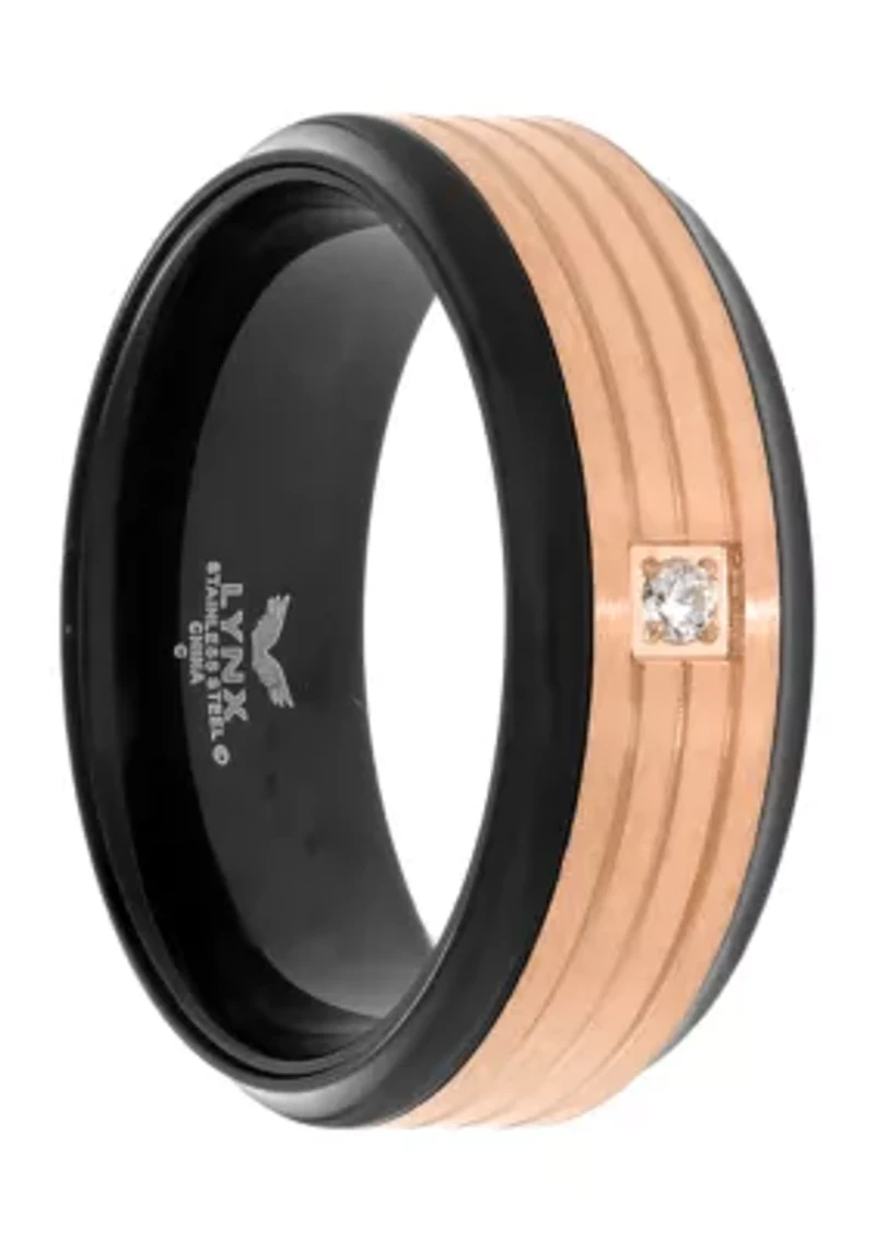Stainless Steel Cubic Zirconia Ring with Black and Rose Ip