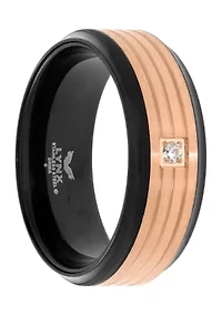 Stainless Steel Cubic Zirconia Ring with Black and Rose Ip