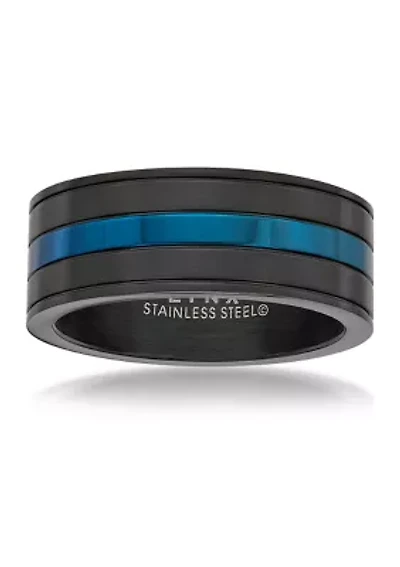Stainless Steel Ring with Black and Blue Ion Plating