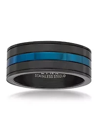 Stainless Steel Ring with Black and Blue Ion Plating