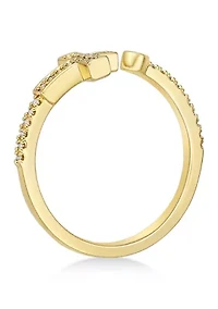 1/8 ct. t.w. Diamond Sideways Cross Open Shank Ring Sterling Silver with 14K Yellow Gold Plate