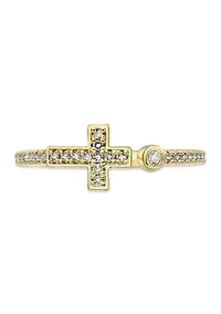 1/8 ct. t.w. Diamond Sideways Cross Open Shank Ring Sterling Silver with 14K Yellow Gold Plate