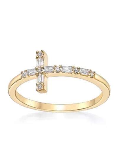 1/8 ct. t.w. Diamond Sideways Cros Ring Sterling Silver with 14K Yellow Gold Plate