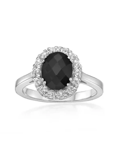 1.3 ct. t.w. Black Onyx and 3/4 Lab-Created White Sapphire Ring Sterling Silver