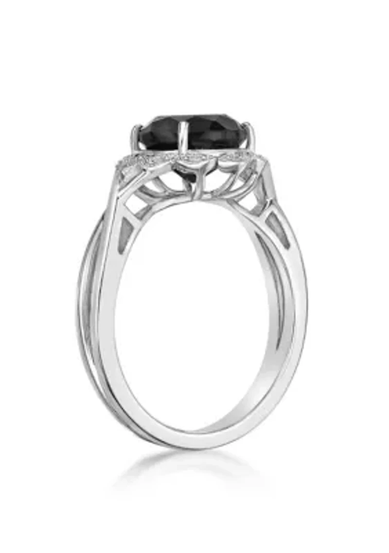 ct. t.w. Black Onyx and 1/ White Topaz Ring Sterling Silver