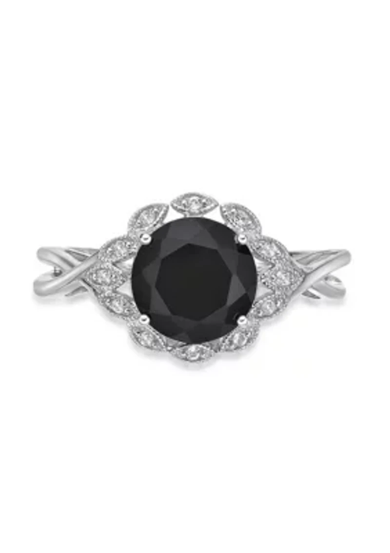 ct. t.w. Black Onyx and 1/ White Topaz Ring Sterling Silver