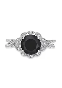 ct. t.w. Black Onyx and 1/ White Topaz Ring Sterling Silver