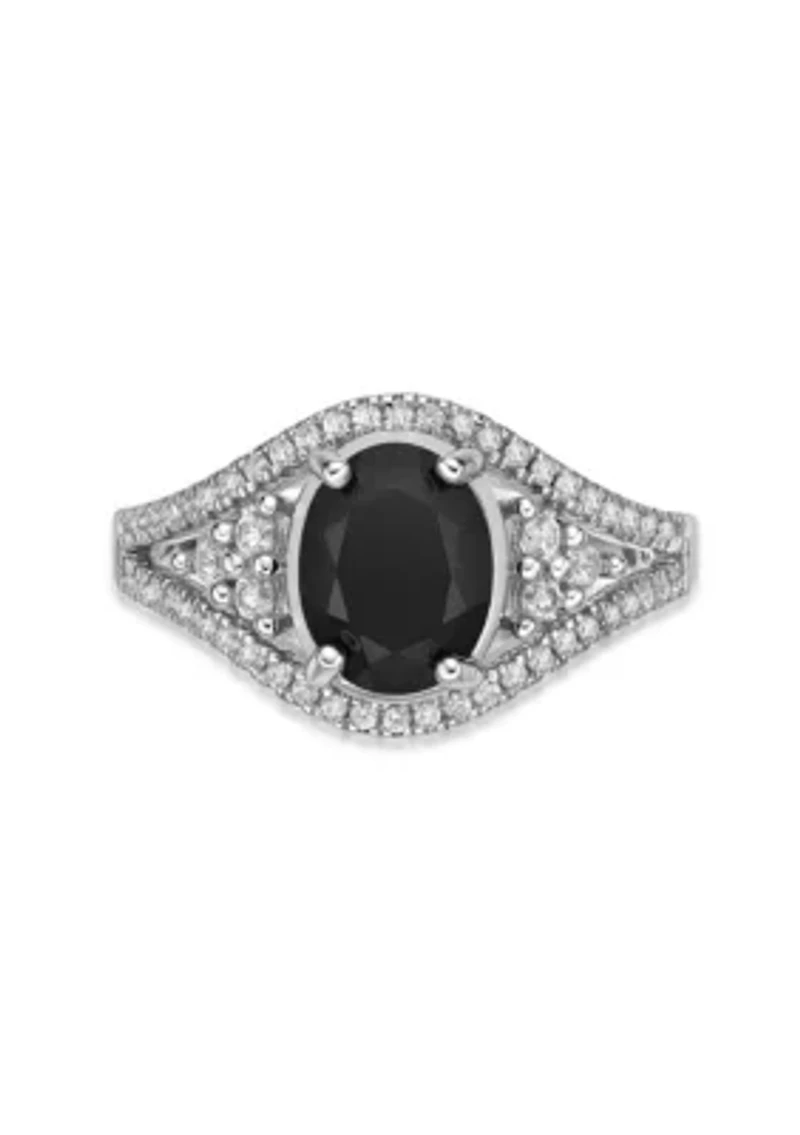 95 ct. t.w. Black Onyx and / White Topaz Ring Sterling Silver