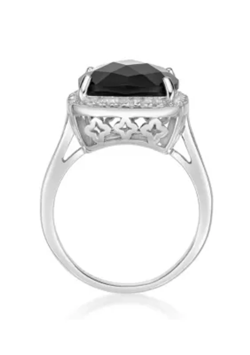 7 ct. t.w. Black Onyx and 1/3 White Topaz Ring Sterling Silver