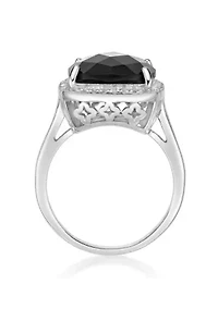 7 ct. t.w. Black Onyx and 1/3 White Topaz Ring Sterling Silver