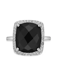 7 ct. t.w. Black Onyx and 1/3 White Topaz Ring Sterling Silver
