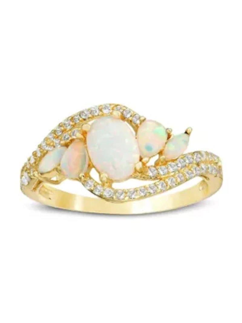 Lab Created 1.46 ct. t.w. Lab-created Opal and 1/3 White Topaz Ring Gold Plated Sterling Silver