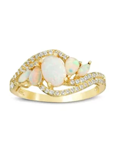 Lab Created 1.46 ct. t.w. Lab-created Opal and 1/3 White Topaz Ring Gold Plated Sterling Silver