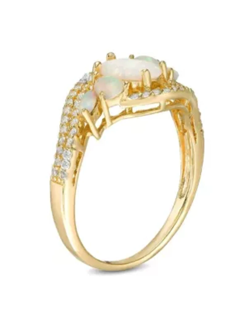 Lab Created 1.46 ct. t.w. Lab-created Opal and 1/3 White Topaz Ring Gold Plated Sterling Silver