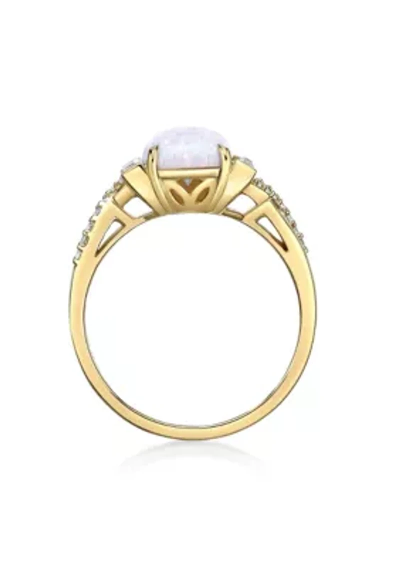 Lab Created 1.14 ct. t.w. Lab-Created Opal and 3/8 White Sapphire Ring Gold Plated Sterling Silver