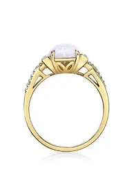 Lab Created 1.14 ct. t.w. Lab-Created Opal and 3/8 White Sapphire Ring Gold Plated Sterling Silver