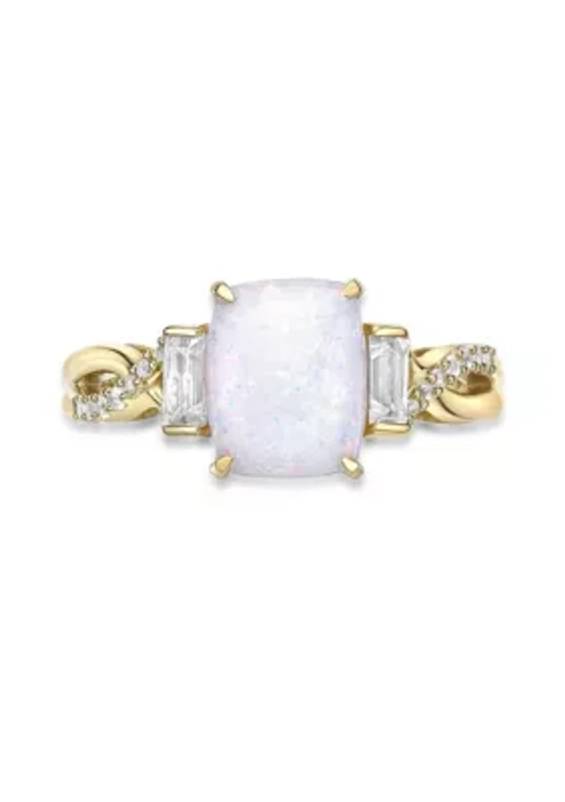 Lab Created 1.14 ct. t.w. Lab-Created Opal and 3/8 White Sapphire Ring Gold Plated Sterling Silver