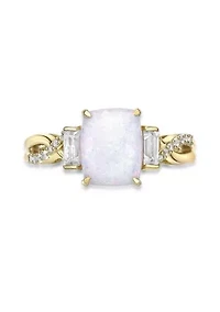 Lab Created 1.14 ct. t.w. Lab-Created Opal and 3/8 White Sapphire Ring Gold Plated Sterling Silver