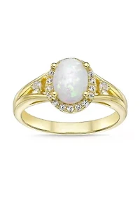 Lab Created 0.85 ct. t.w. Lab-Created Opal and 1/6 White Sapphire Ring Gold Plated Sterling Silver