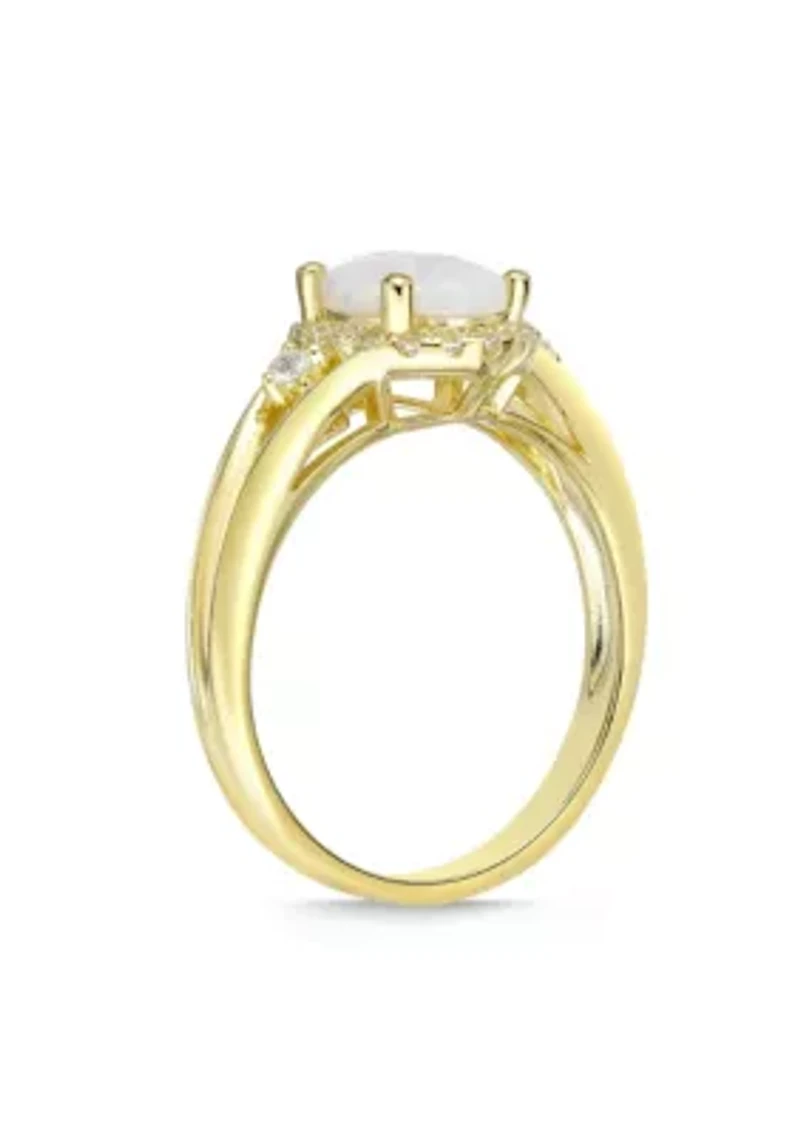 Lab Created 0.85 ct. t.w. Lab-Created Opal and 1/6 White Sapphire Ring Gold Plated Sterling Silver