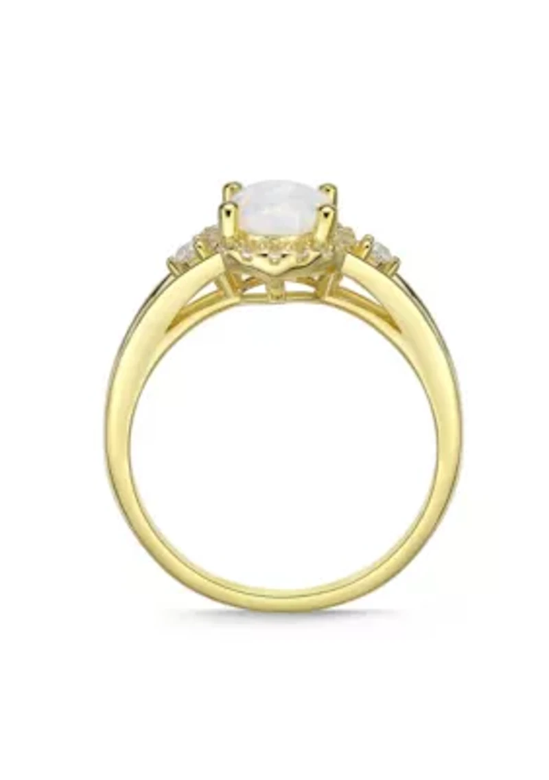 Lab Created 0.85 ct. t.w. Lab-Created Opal and 1/6 White Sapphire Ring Gold Plated Sterling Silver