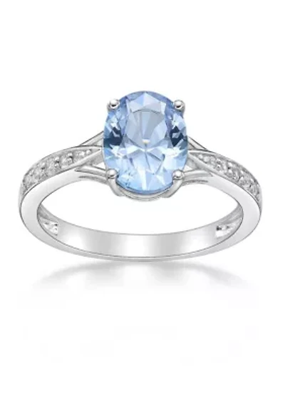 Lab Created 1.75 ct. t.w. Lab-created Aquamarine and White Sapphire Accent Ring Sterling Silver