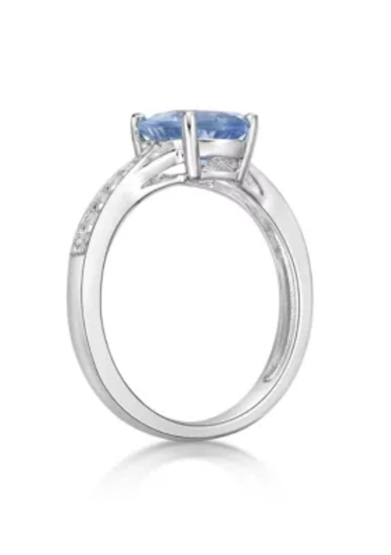 Lab Created 1.75 ct. t.w. Lab-created Aquamarine and White Sapphire Accent Ring Sterling Silver