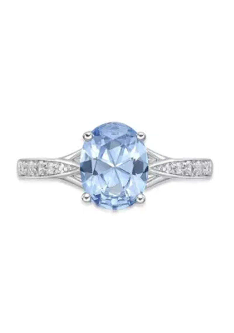 Lab Created 1.75 ct. t.w. Lab-created Aquamarine and White Sapphire Accent Ring Sterling Silver