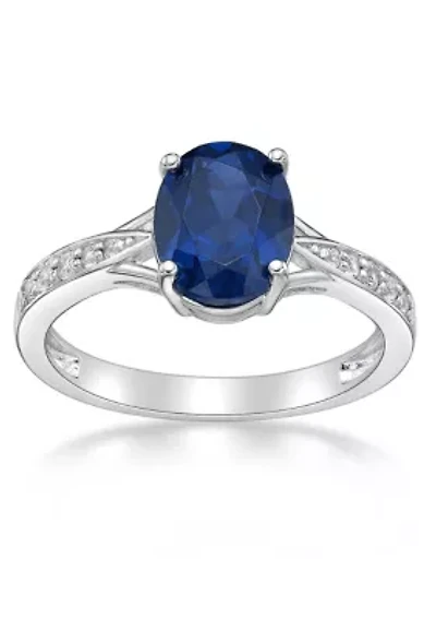 Lab Created 2.2 ct. t.w. Lab-created Sapphire and White Accent Ring Sterling Silver
