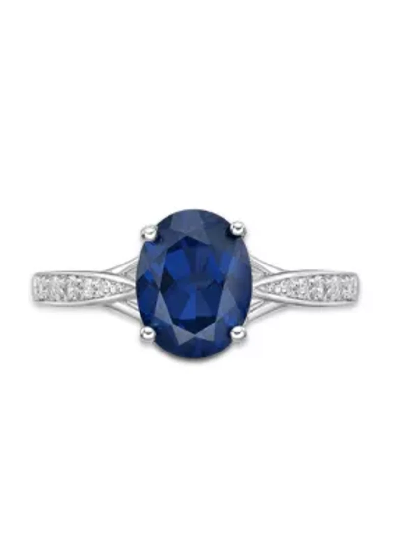 Lab Created 2.2 ct. t.w. Lab-created Sapphire and White Accent Ring Sterling Silver