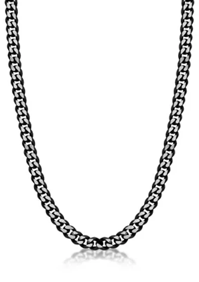Stainless Steel 8MM Curb Chain Necklace with Black Ion Plating Double Extension Clasp, 22" Length