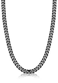 Stainless Steel 8MM Curb Chain Necklace with Black Ion Plating Double Extension Clasp, 22" Length