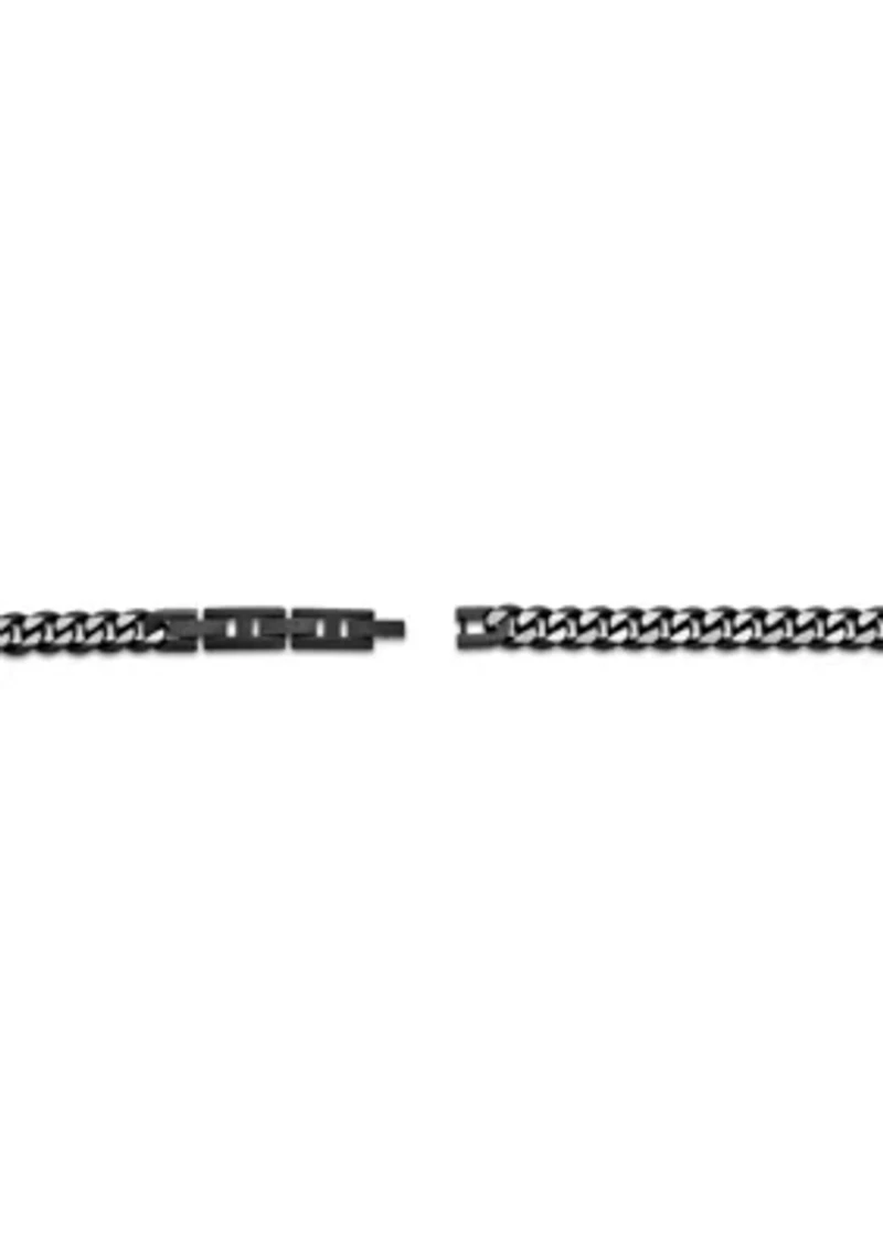 Stainless Steel 8MM Curb Chain Necklace with Black Ion Plating Double Extension Clasp, 22" Length