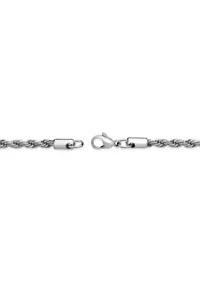 Stainless Steel 4MM Rope Chain Necklace, 20" Length