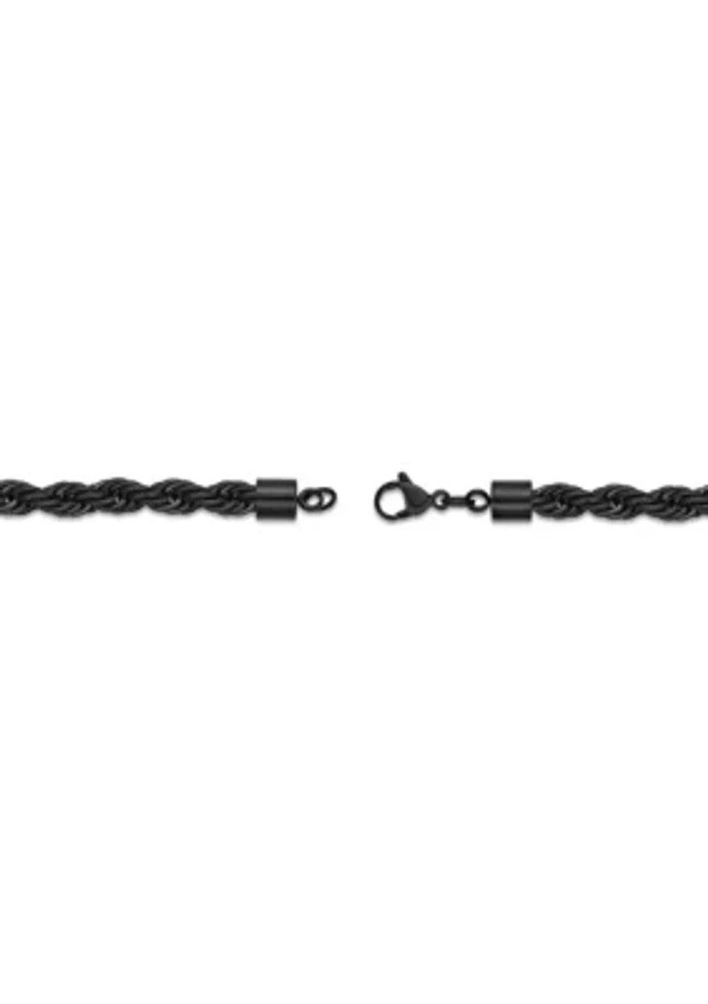 Stainless Steel 6MM Rope Chain Neclace With Black Ion Plating, 20" Length
