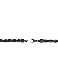 Stainless Steel 6MM Rope Chain Neclace With Black Ion Plating, 20" Length