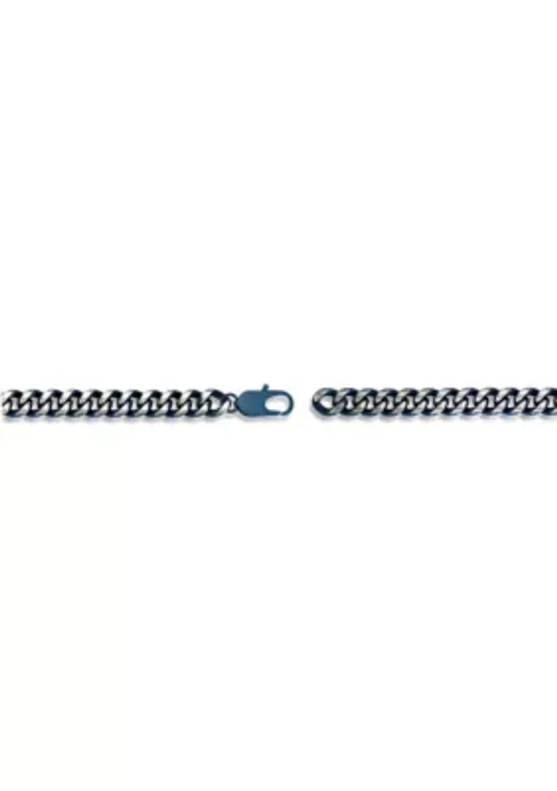 Stainless Steel 10MM Curb Chain Necklace with Blue Ion Plating, 22" Length
