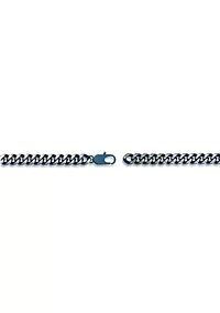 Stainless Steel 10MM Curb Chain Necklace with Blue Ion Plating, 22" Length